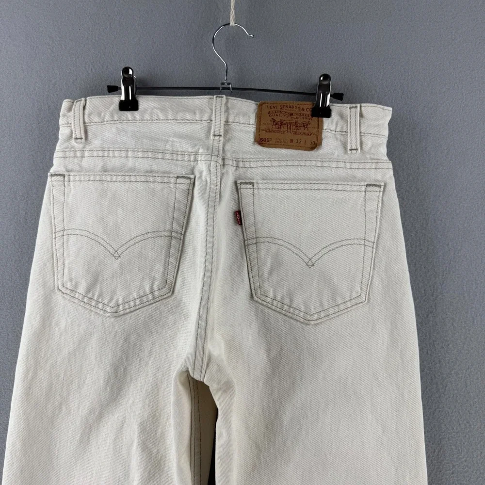 Vintage Levis Jeans Mens 33x30 (Fits 31x31) Cream Denim 505 Straight 90s USA